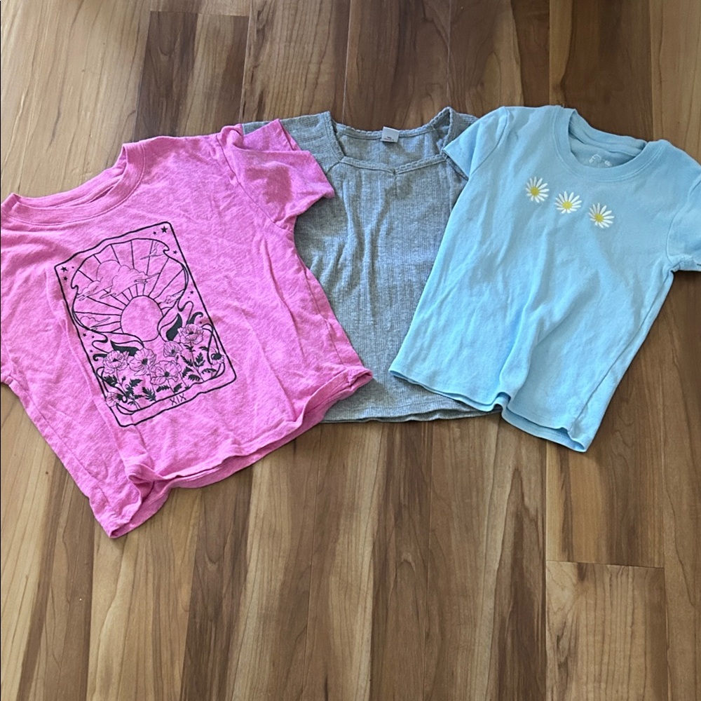 ' Girls: Short-Sleeve Tee Set - Pink, Gray &Light Blue